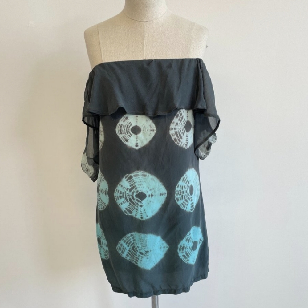 Silk Off Shoulder Summer Dress XS Gypsy 05 Tie Dye Ruffle Boho Beach Resort